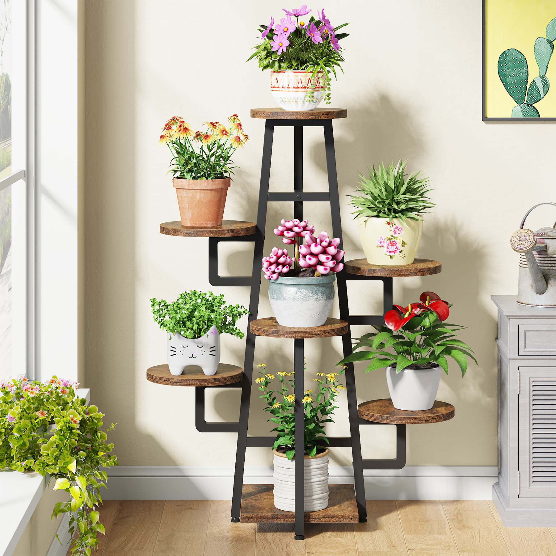 RustiBloom 7-Tier Corner Plant Stand with Grow Lights