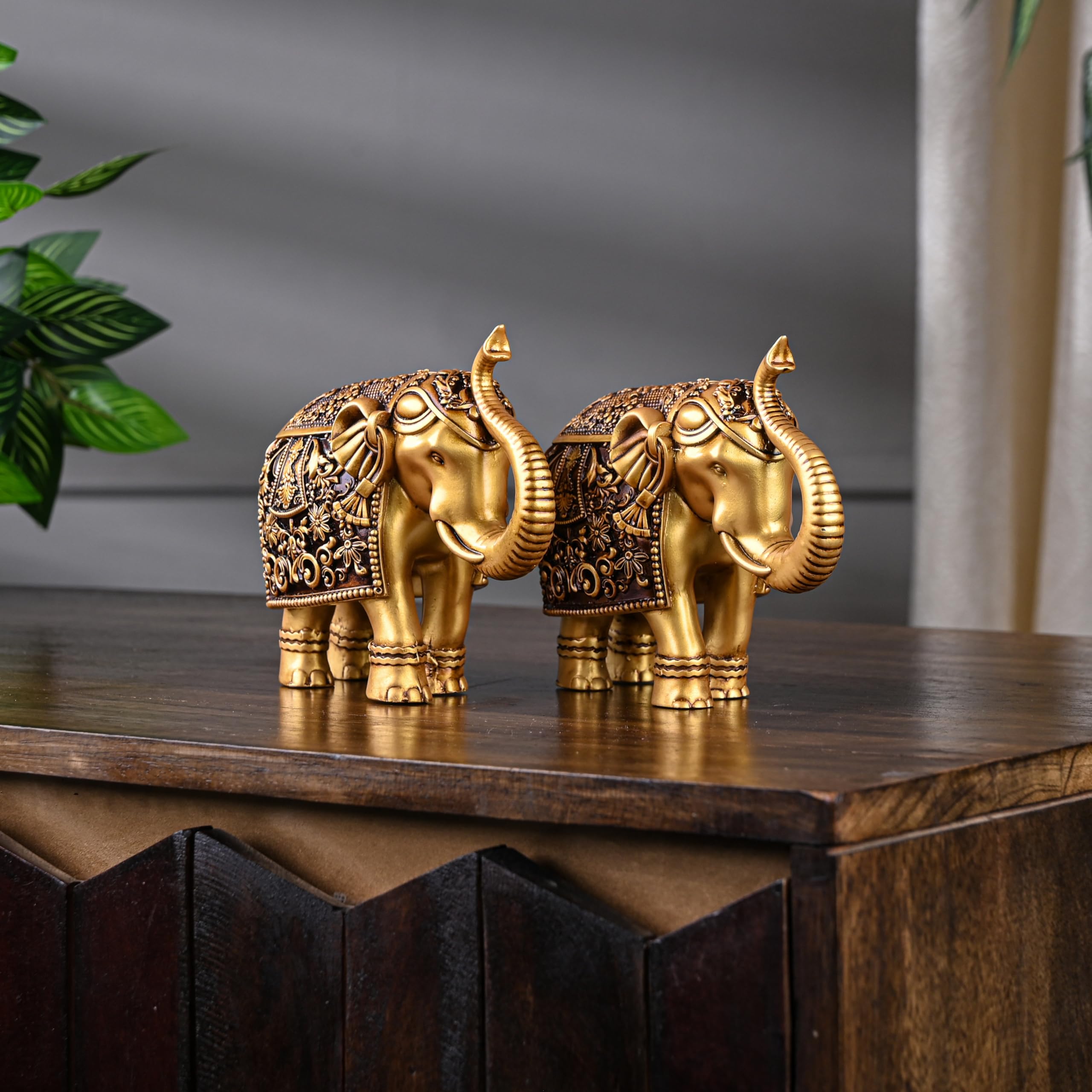 Set of 2 Trunk Up Elephant Family Statue Showpiece Figurine -Fengshui Vastu Lucky