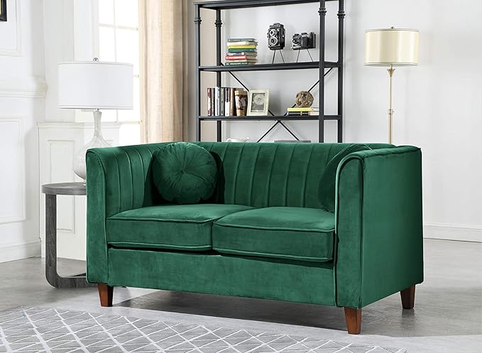 55" Chesterfield Velvet Loveseat with Vertical Channel Tufted Backrest