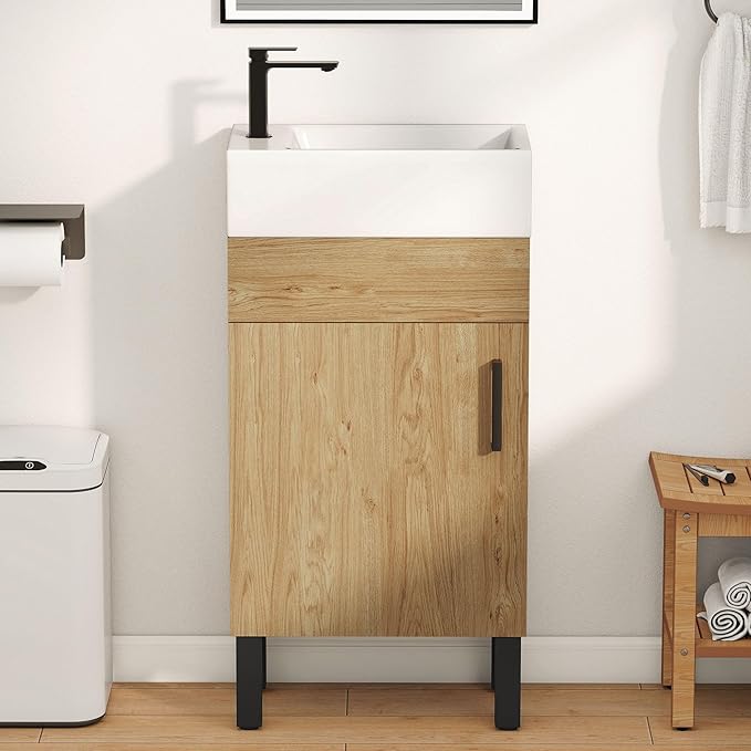 16 Inch Bathroom Vanity with Sink, Bathroom Cabinet Vanity for Small Space