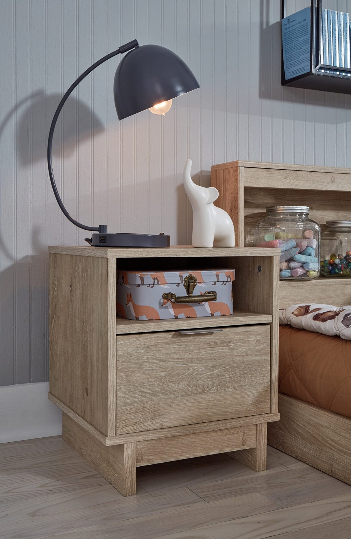 Design by Ashley Oliah Rustic 1 Drawer Night Stand with an Open Cubby, Light Brown