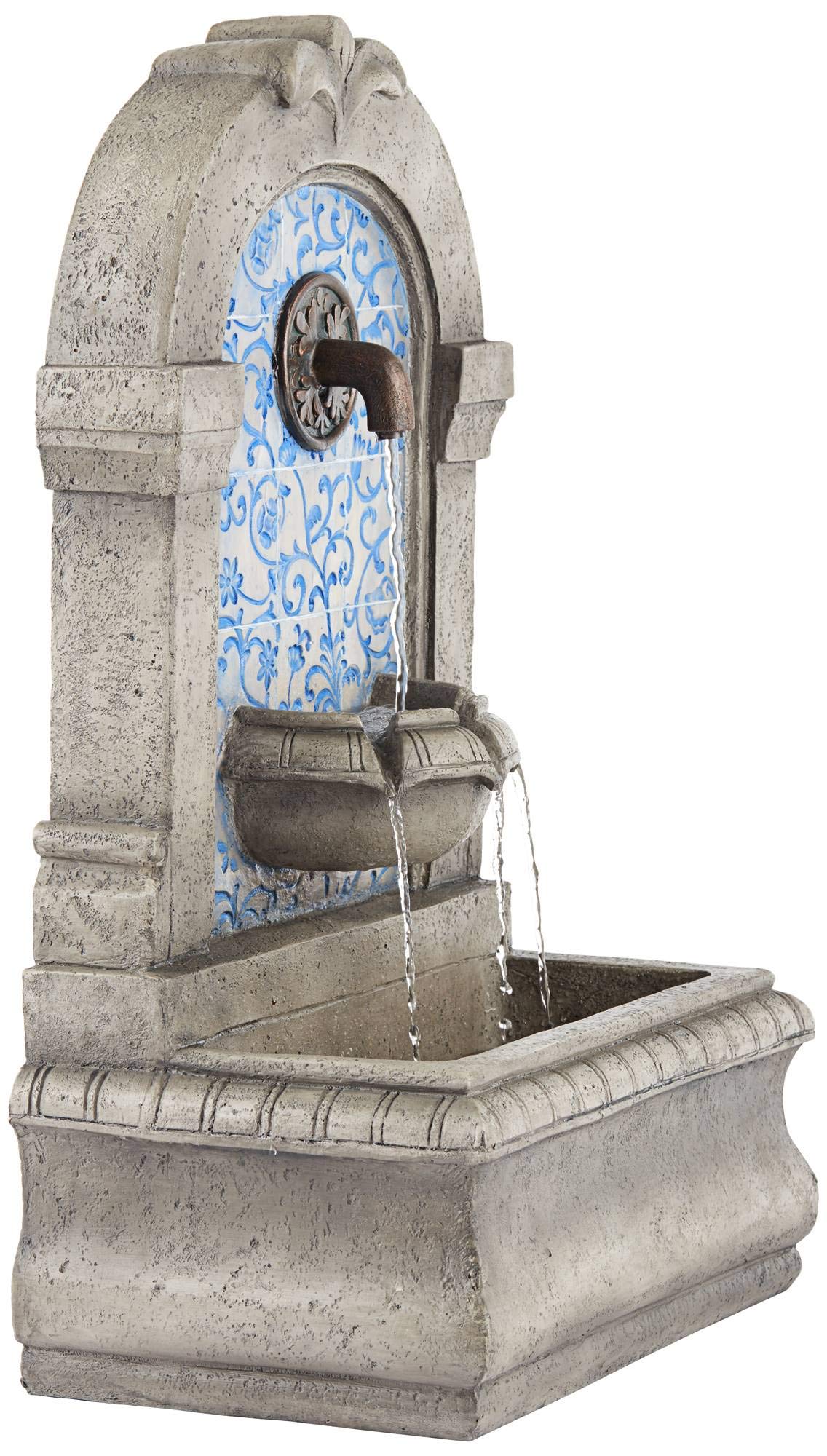 Modern Outdoor Floor Water Fountain Stone Classic Blue Tile Mosaic 30 1/4" for Garden