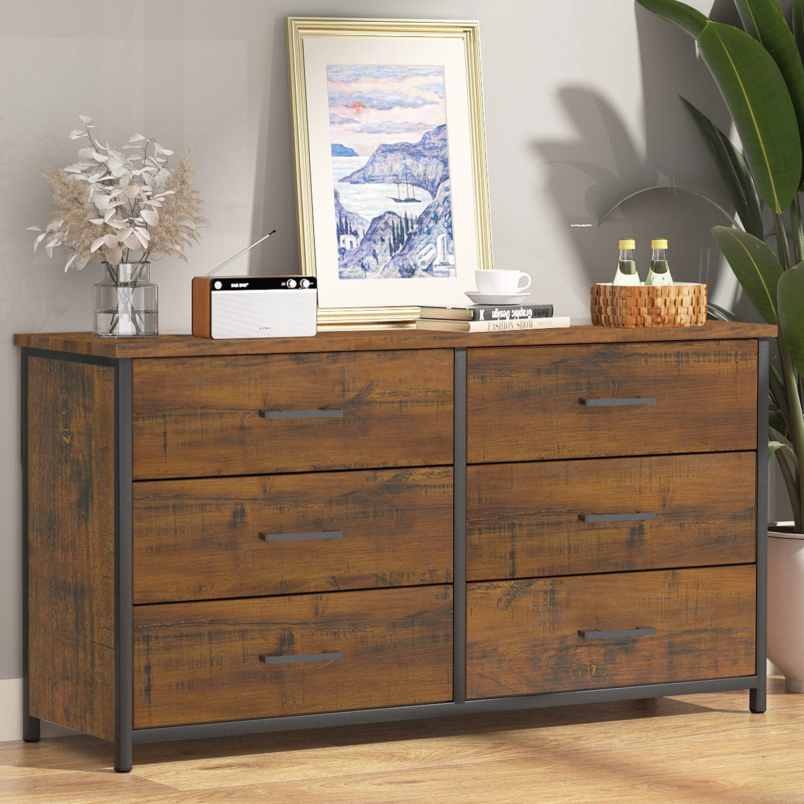 Double Dresser, Industrial Wood Dresser for Bedroom