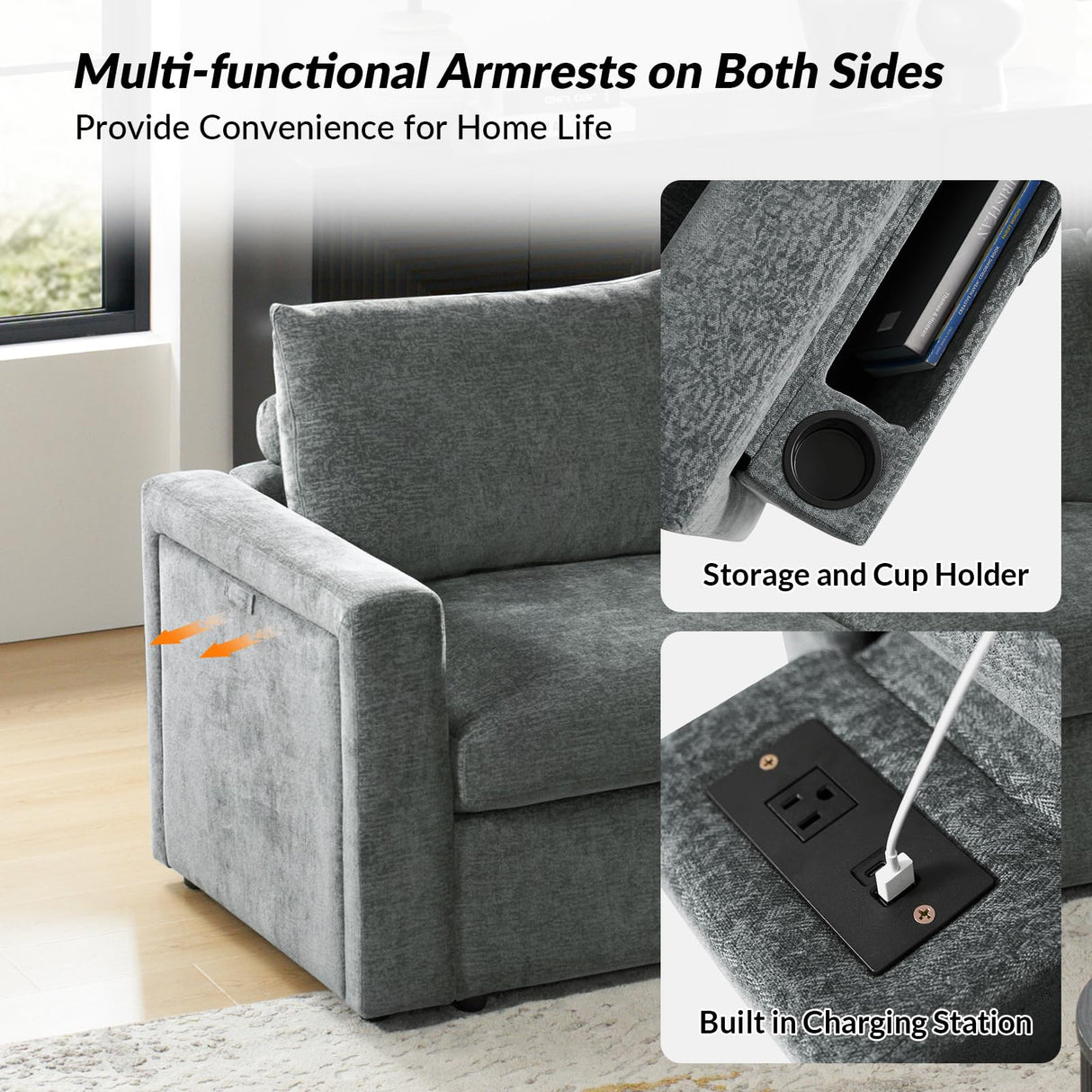 98.25'' Modular Sectional Sofa, Multi-Functional L Shaped Couch with Storage,