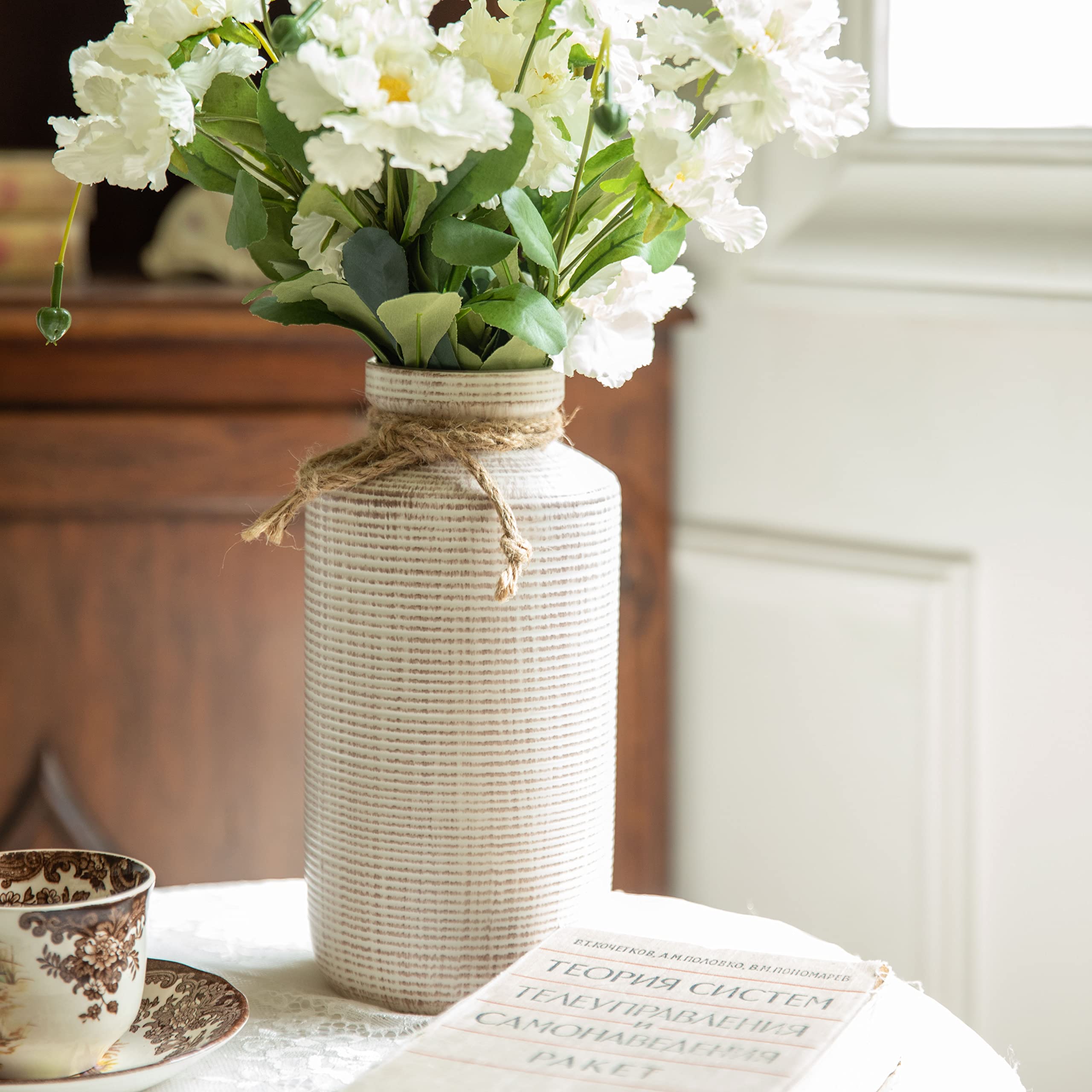 Farmhouse Vase for Home Decor, Decorative Ceramic Vase for Pampas Grass