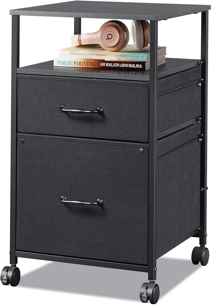 2 Drawer Mobile File Cabinet, Rolling Printer Stand with Open Storage Shelf