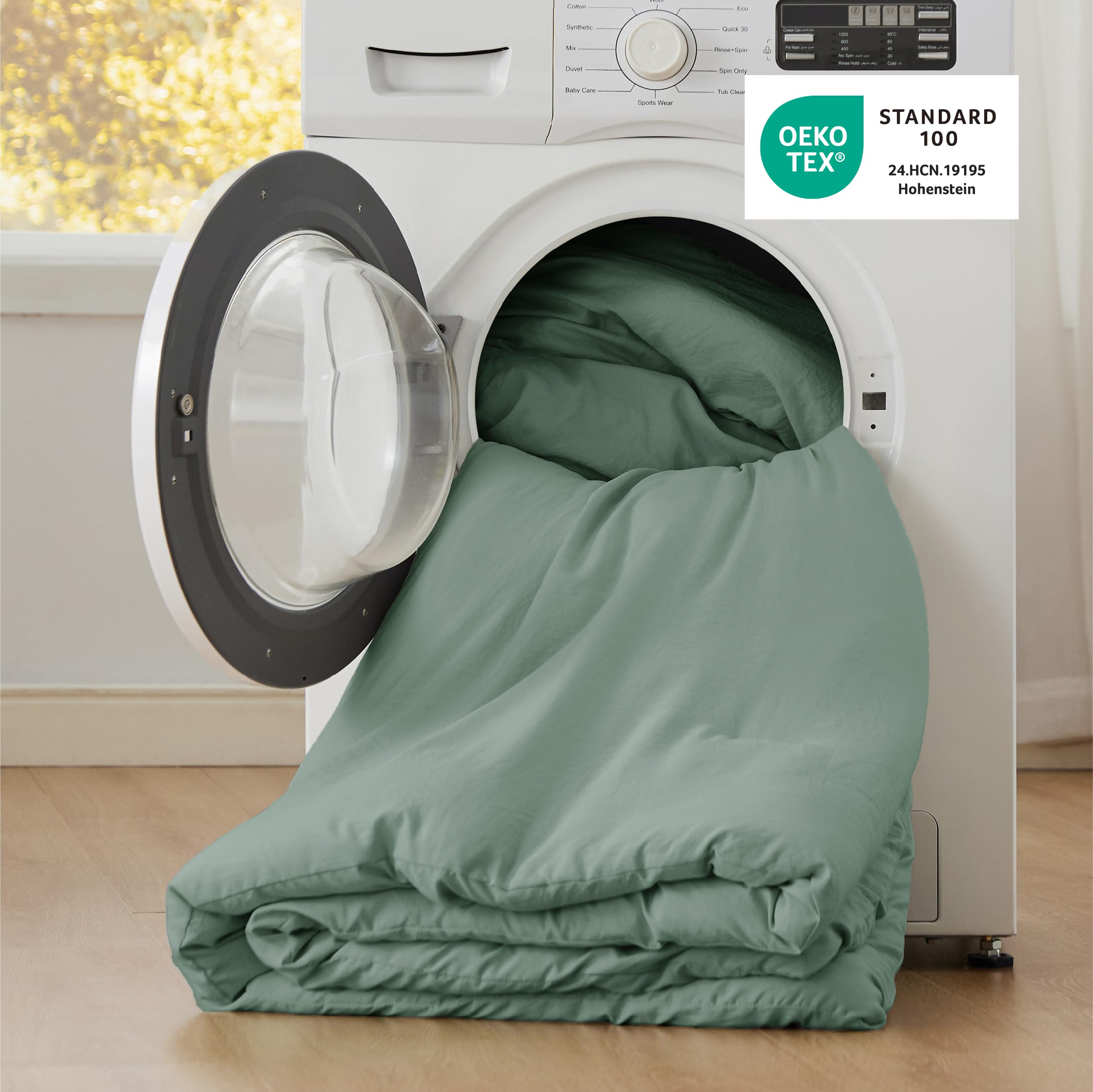 King Size Comforter Set - Sage Green Prewashed Bedding 3 Pieces