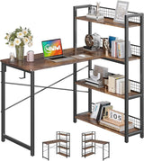 39.4" Small Computer L Shaped Desk with 4-Tier Bookshelf and 6 Hooks