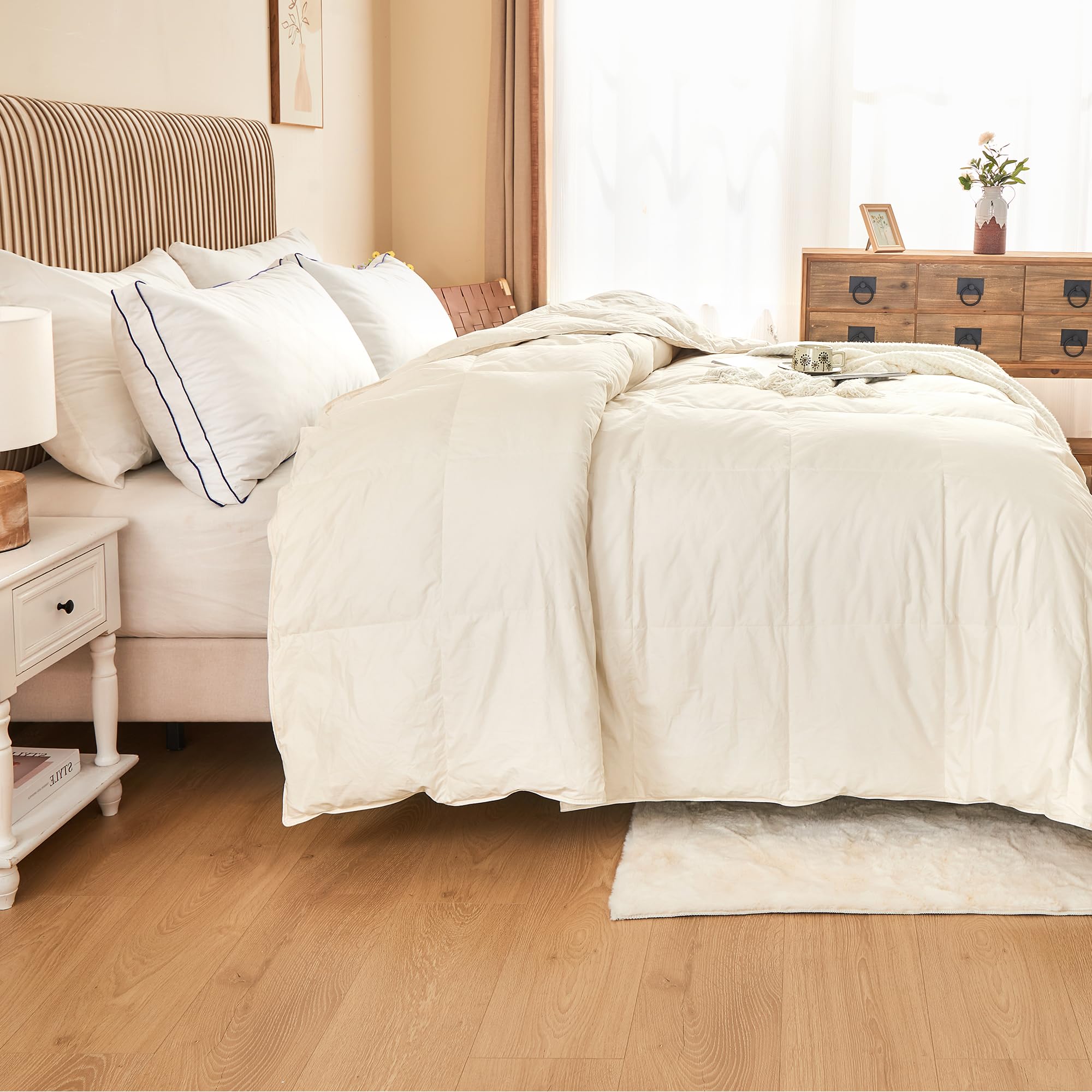 Organic Cotton Feather Comforter, All Season Duvet Insert King Size