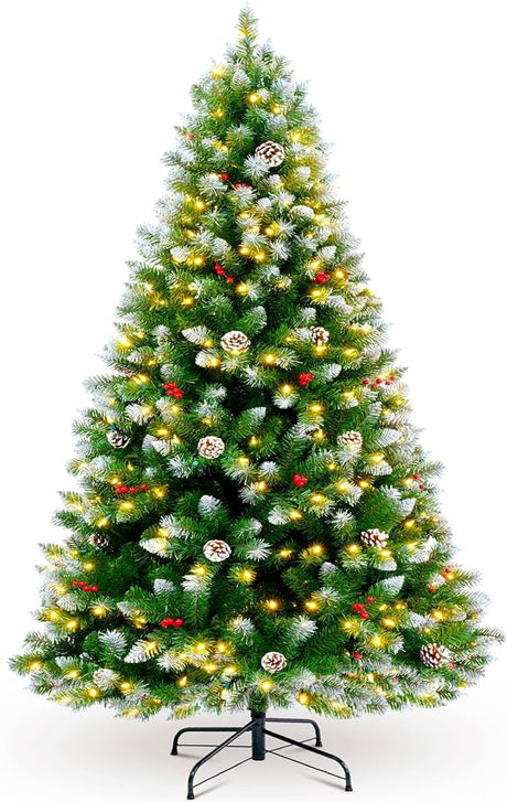 6.5ft Pre-Lit Christmas Tree, Realistic Spruce Holiday Decorative Tree