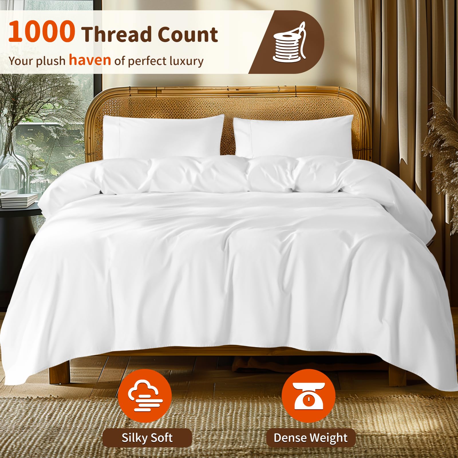 1000 Thread Count 100% Egyptian Cotton Sheets Set,King Size Bed Sheet 4 Piece Sets,