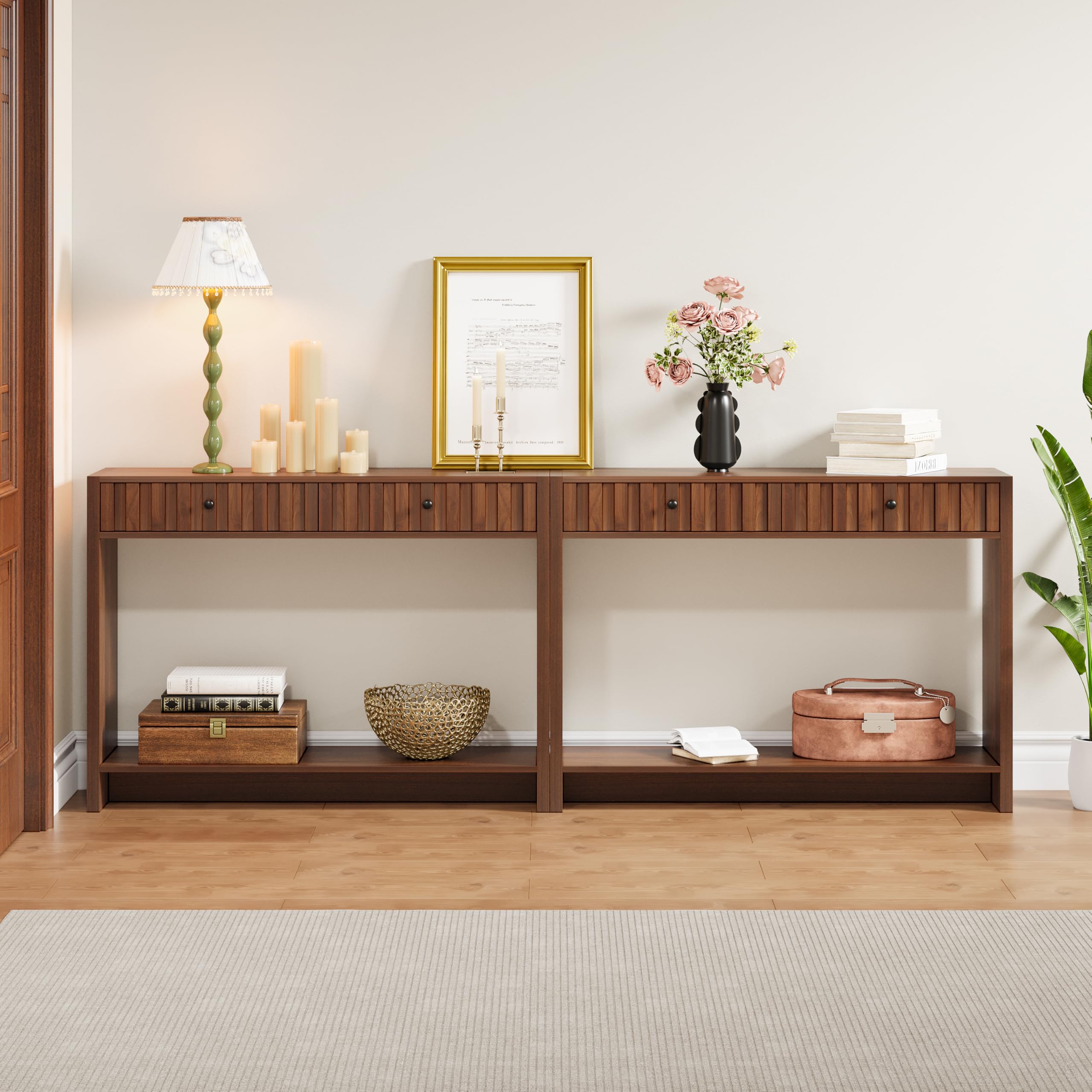 Entryway Console Table with Fluted Drawers, Mid Century Entryway Table
