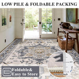 Washable Area Rug 6x9 - Non-Slip Boho Vintage Distressed Low Pile Carpet