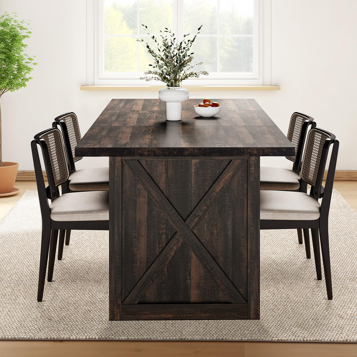 70.8" Large Farmhouse Kitchen Dining Room Table for 6 to 8 People, Rustic Oak