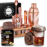 Kit with Whiskey Smoker - 13 pcs, Pine Stand - Bar Set with Cocktail Shaker