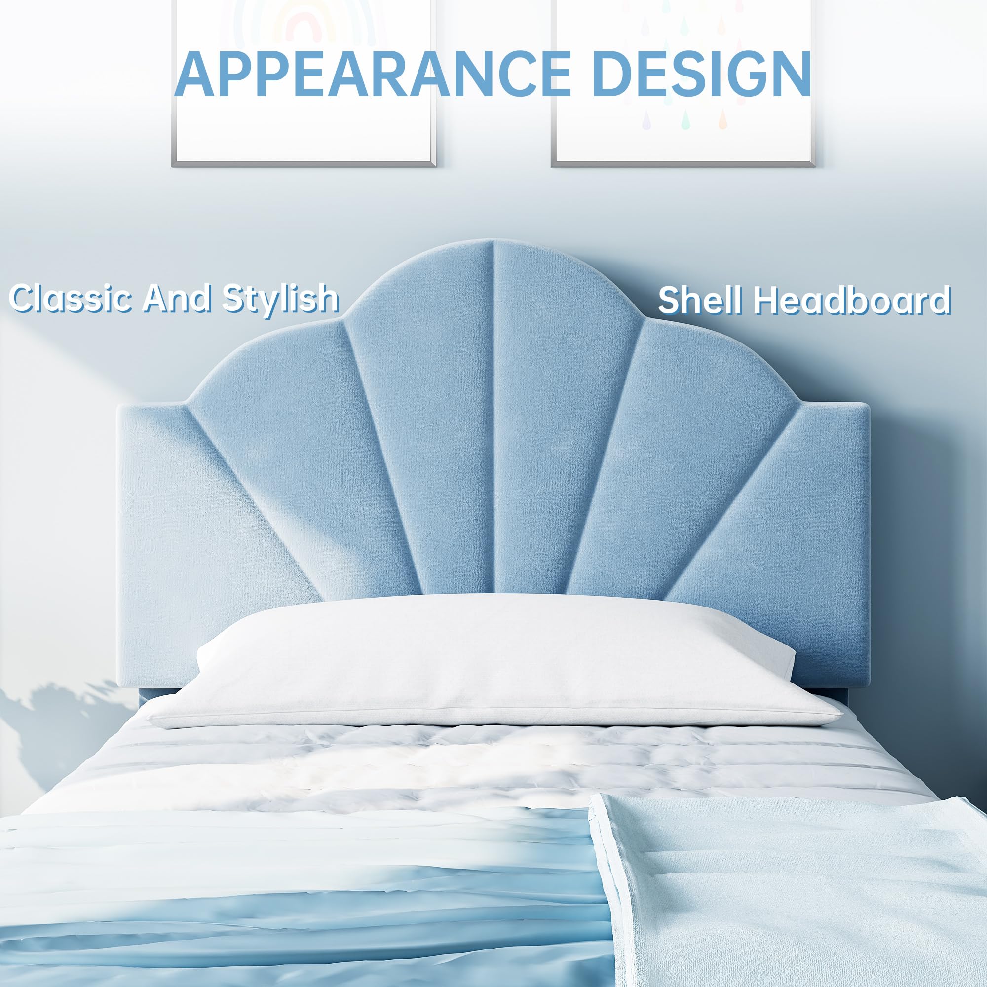 Twin XL Velvet Platform Bed with Adjustable Headboard