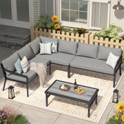 AECOJOY Aluminum Patio Sectional Funiture Set, Modern Metal Outdoor Sectional Furniture Set Clearance