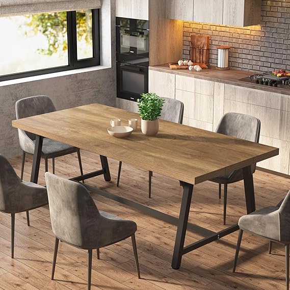 70.87-Inch Rectangular Dining Table for 8 People with Metal Frame