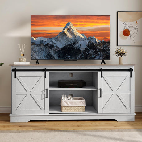 Farmhouse TV Stand for 65 Inch TV, Rustic Entertainment Center