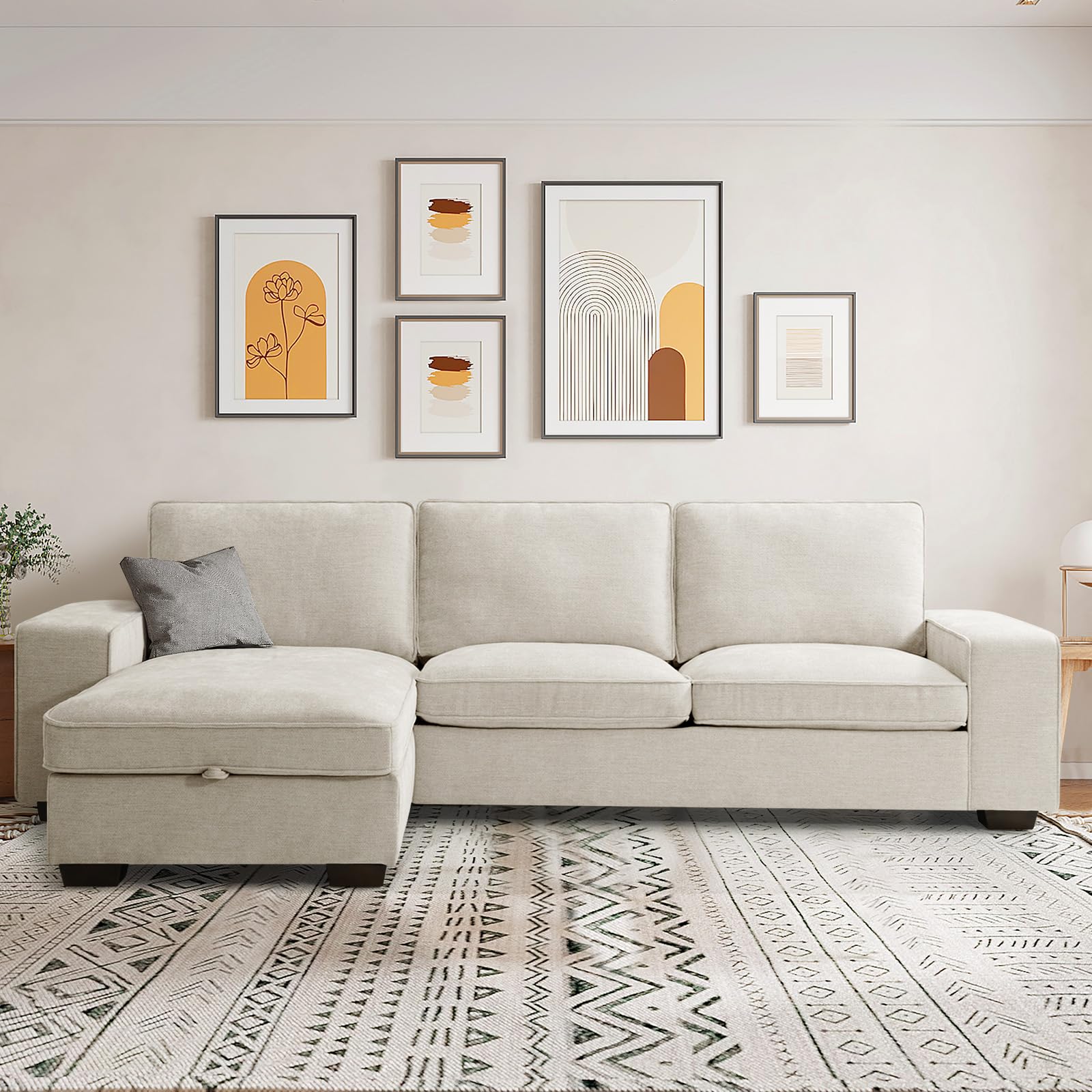 ASHOMELI 99″ Convertible Sectional Sofa with USB & Type-C Charging, Reversible L-Shaped Couch