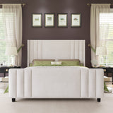 Velvet Upholstered Platform Bed with Vertical Channel Tufted Headboard