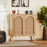 Rattan Storage Cabinet with Doors, Accent Bathroom Floor Cabinet, Modern Sideboard