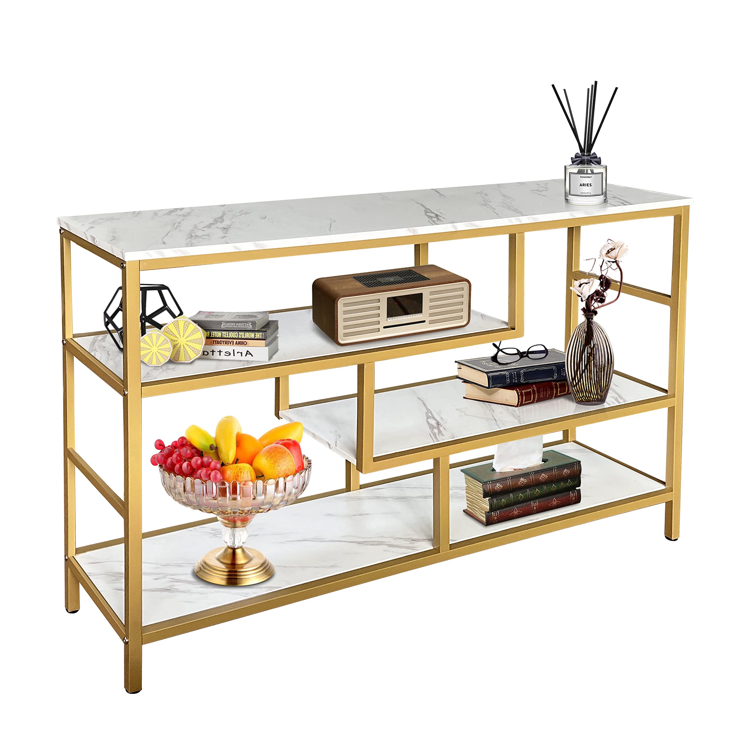 Console Table 4-Tier Storage Shelves Entryway Table Hallway