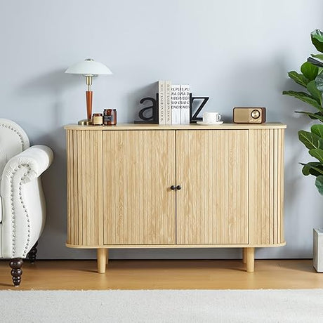 Storage Cabinet, Sideboard Buffet Cabinet with Stripping Decorated Design