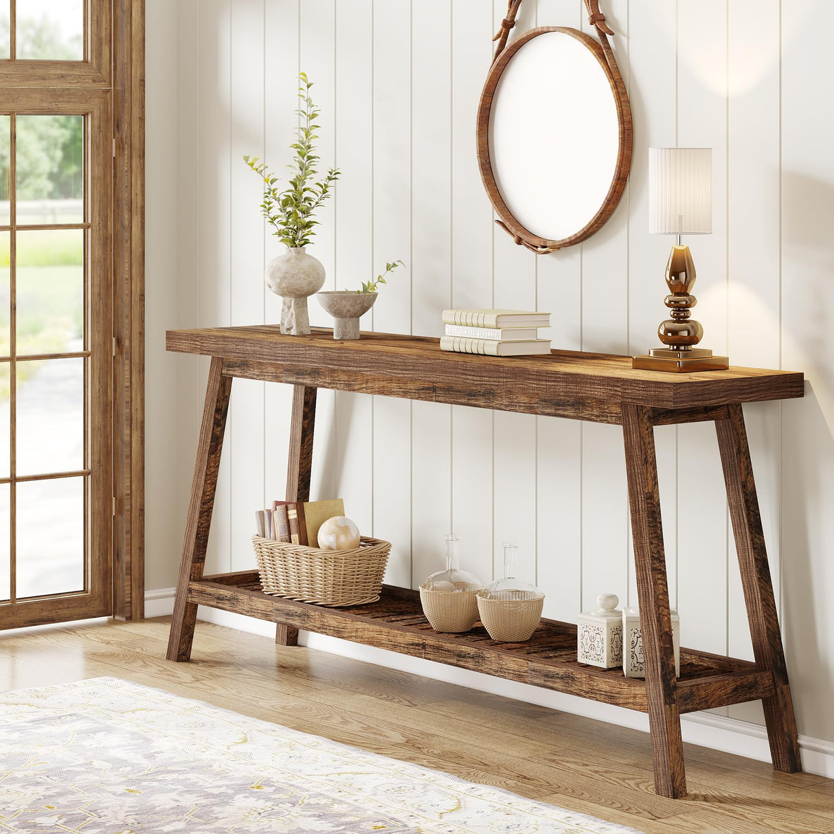 Farmhouse Console Entryway Table: 70.9 Inches All Wood Console Table for Entrance,