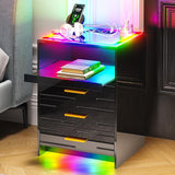 RGB LED Nightstand with Wireless Charging Station, Smart Night Stand with Motion