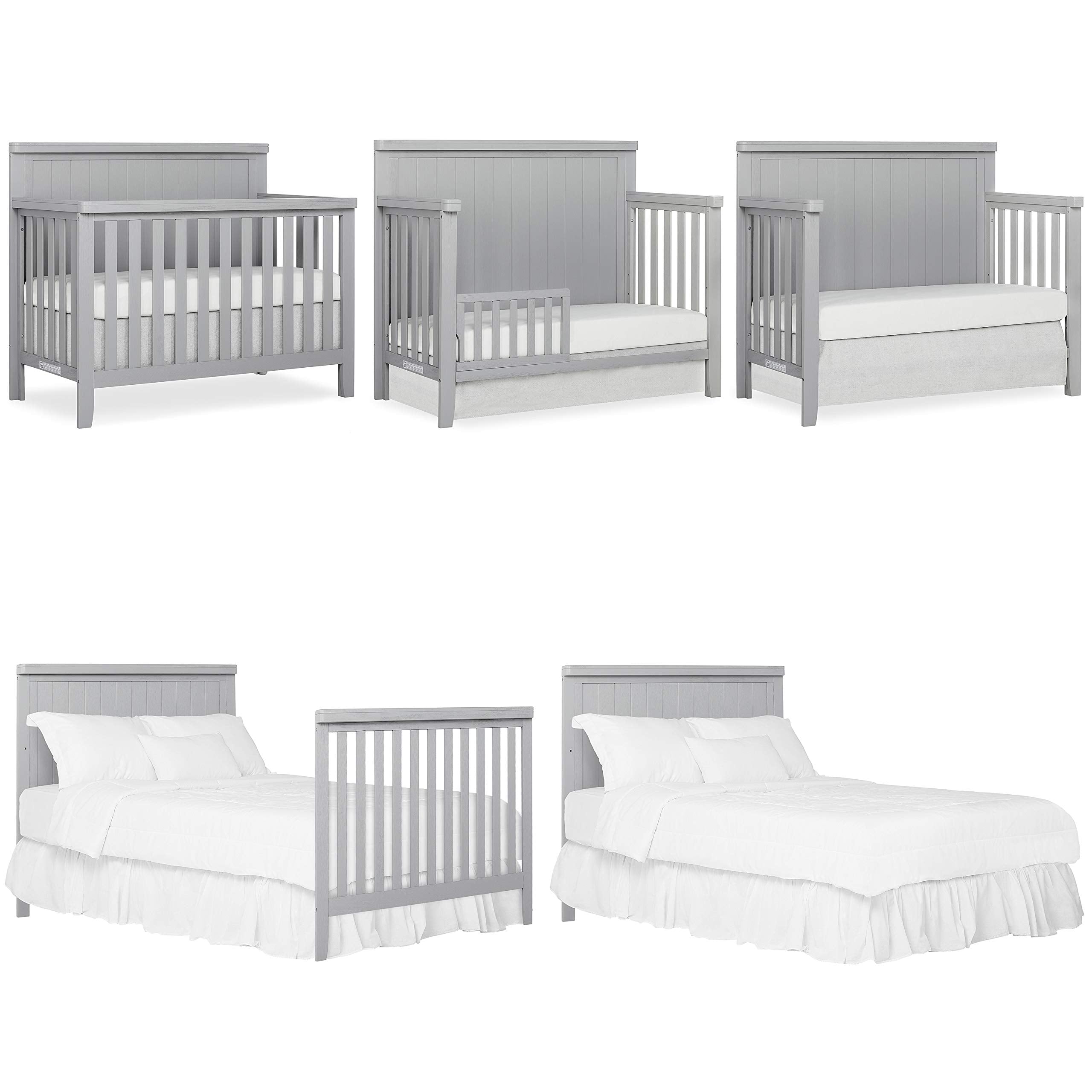 Wood 4-in-1 Convertible Crib in Pebble Grey, Greenguard Gold Certified, JPMA Certified, 3 Mattress Height Settings, Built of New Zealand Pinewood