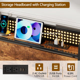 Queen Bed Frame with Storage Drawers and LED Lights