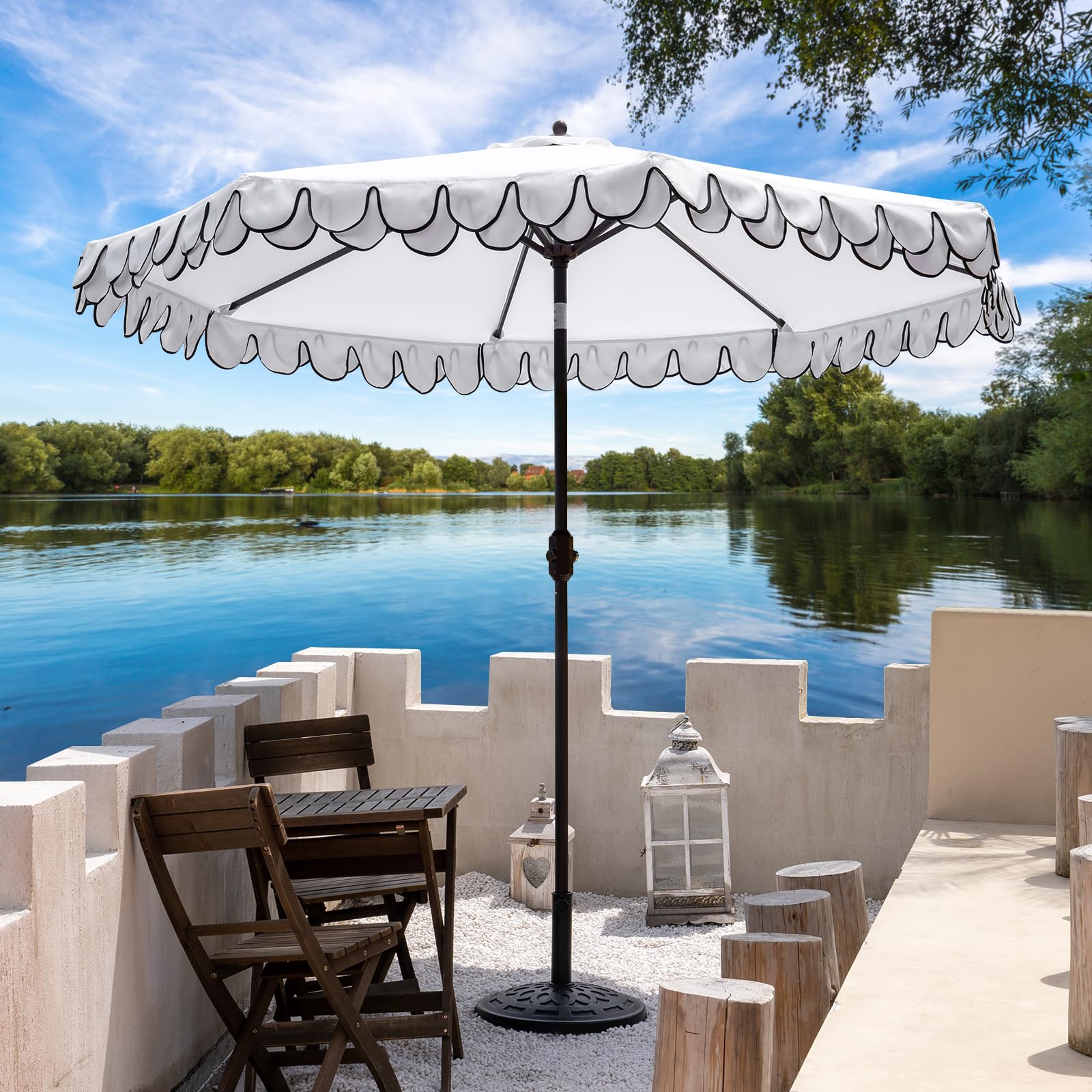 9Ft Elegant Valance Patio Umbrella, Outdoor Umbrellas for Patio with Tilt and Crank Systerm