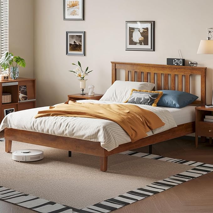 Wood Bed Frame, Queen Bed Frame Solid Wood Platform Frames