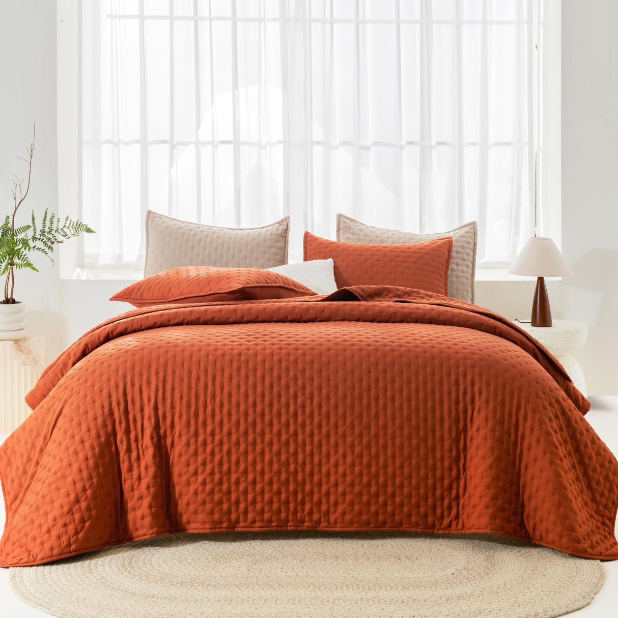 King Size Quilt Bedding Set (106x96 Inch), 3 Pieces Burnt Orange Fall Soft Lightweight