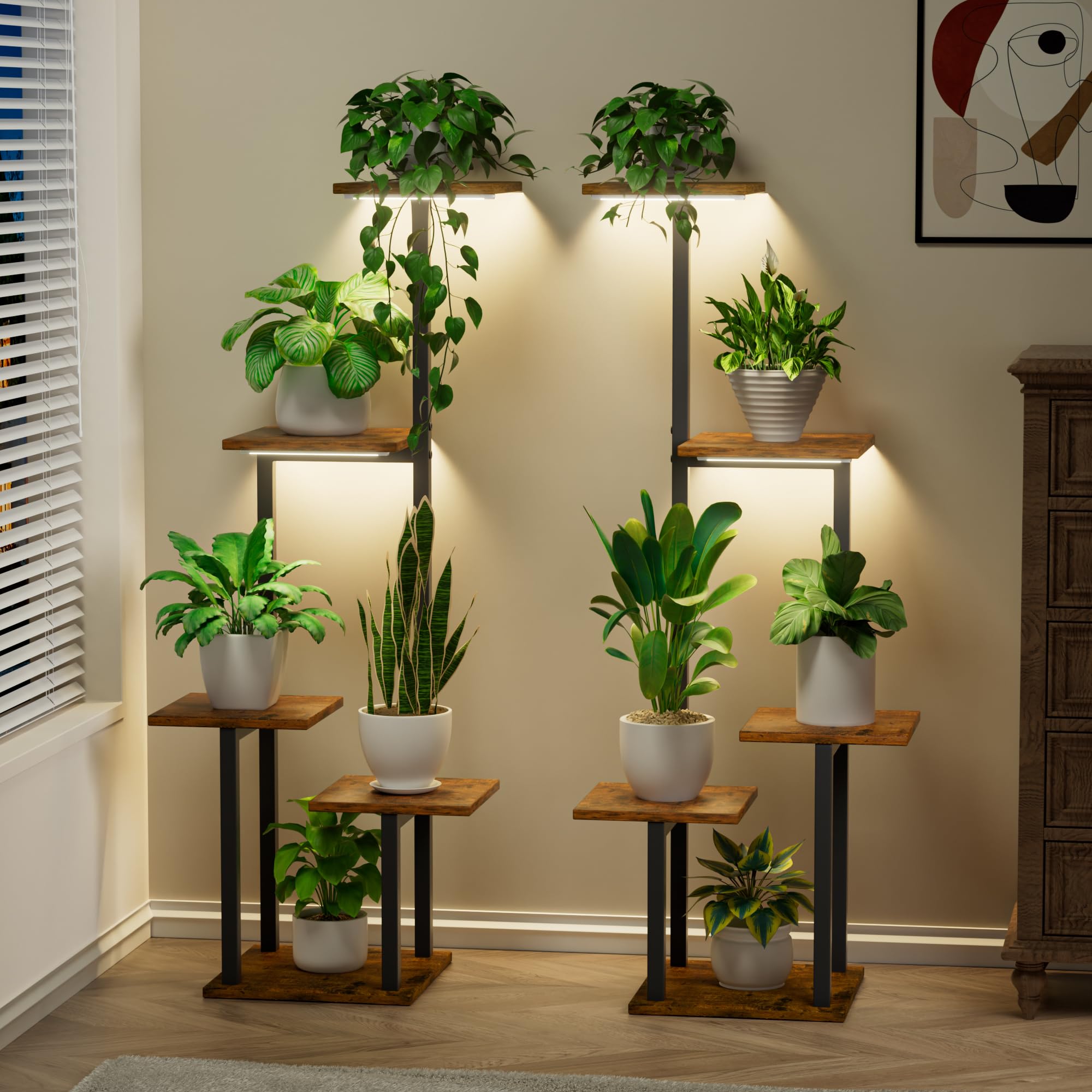 Plant Stand Indoor with Grow Light - 2 Pack Metal Plant Shelf for Indoor Plants Multiple