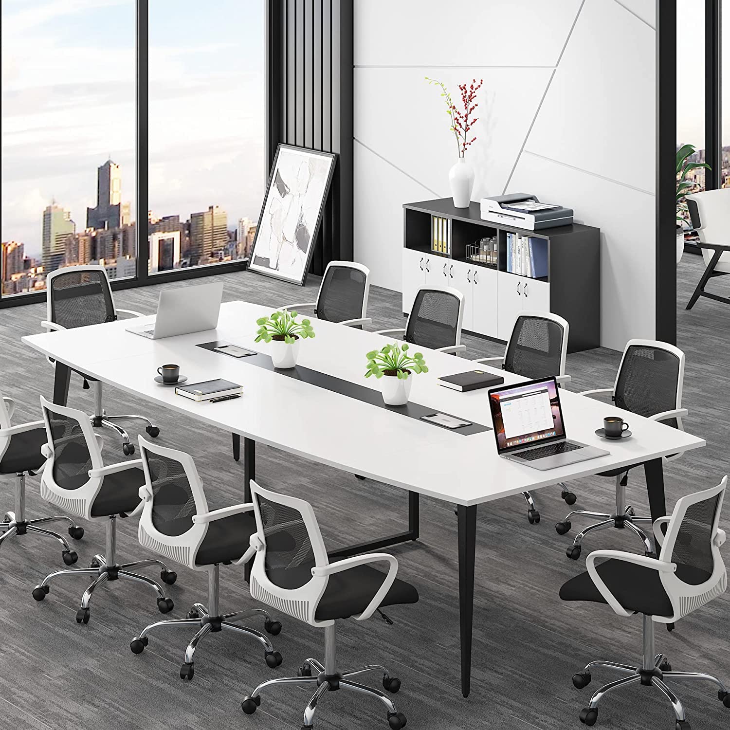 8FT Conference Table, 94.48L x 47.21W x 29.52H Inches Boat Shaped Meeting Table