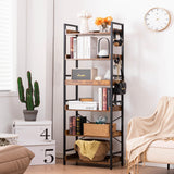 Adjustable 6 Tier Open Bookcase, Rustic Farmhouse Book Shelves, Industrial Wood and Black Metal Bookshelves, Mid Century Bookcase for Home Office Living Room Bedroom