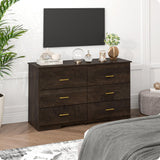 6 Drawer Dresser for Bedroom- Dark Brown Wood Dresser Chest - 47 Inch Wide Double