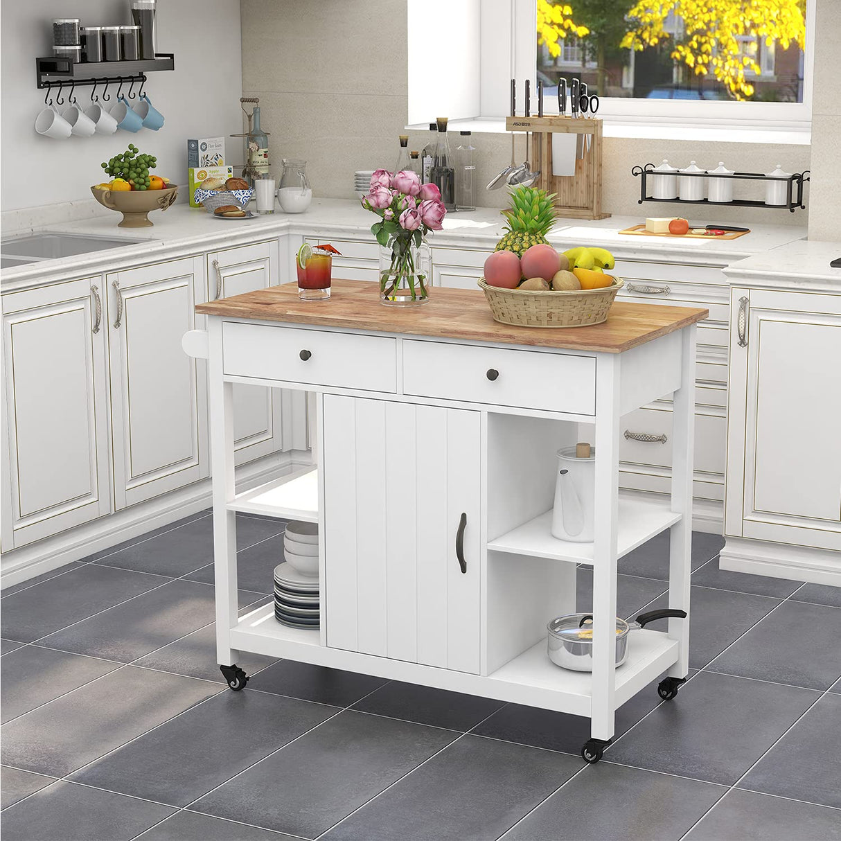 Kitchen Cart on Wheels with Wood Top, Utility Wood Kitchen Islands