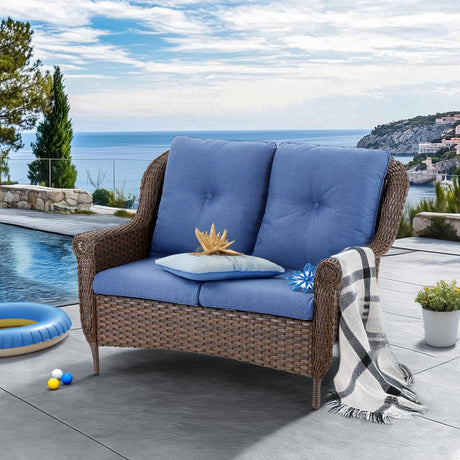 Patio Wicker Loveseat 2-Person Sofa - Heavy Duty Outdoor Resin Rattan Lawn