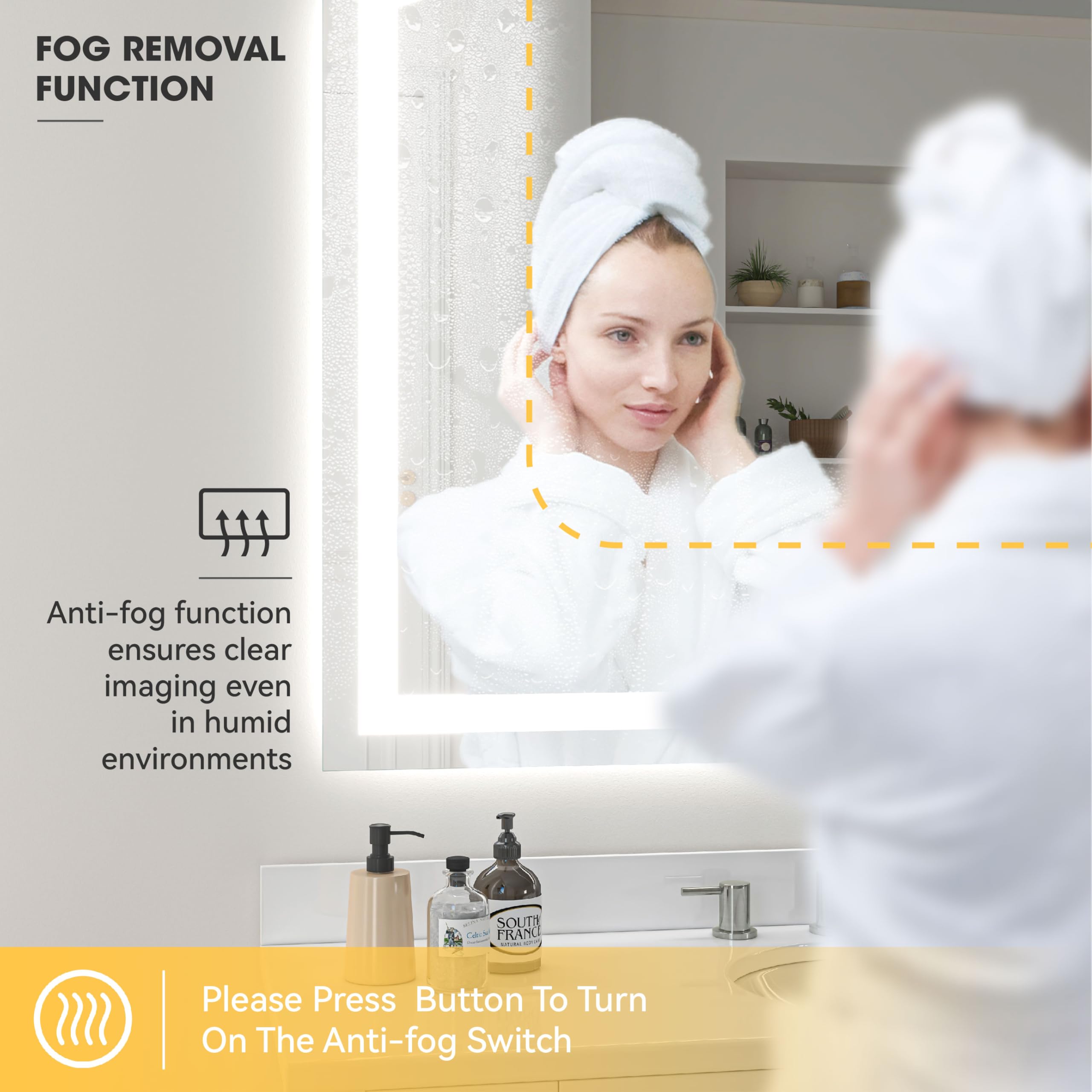 84x40 Inch Arch LED Bathroom Mirror with Dimmable Lights