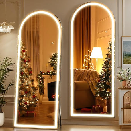 83" X 36" Full Length Mirror with Lights, Black Frame Arch Led Mirror Full Length and 3