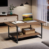 2-Tier Modern Industrial 41'' Large Wood Coffee Table with Storage Shelf