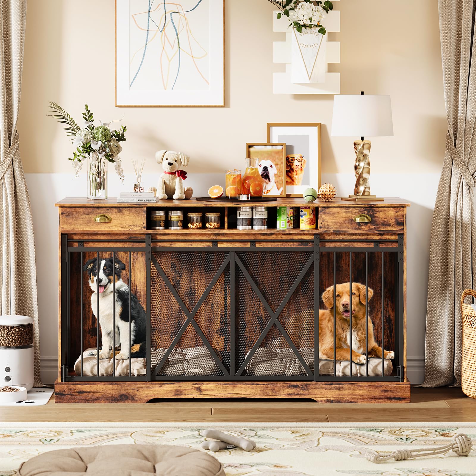 63" Extra Large Double Dog Crate with Removable Divider