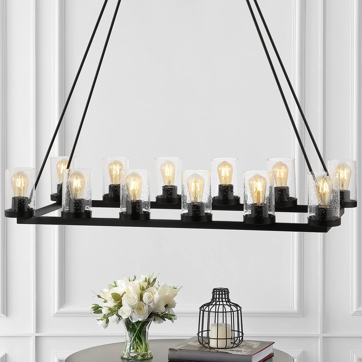 JYL7555A Athos 45.5" 12-Light Iron Rustic Farmhouse Linear LED Chandelier Pendant Bohemian Cottage