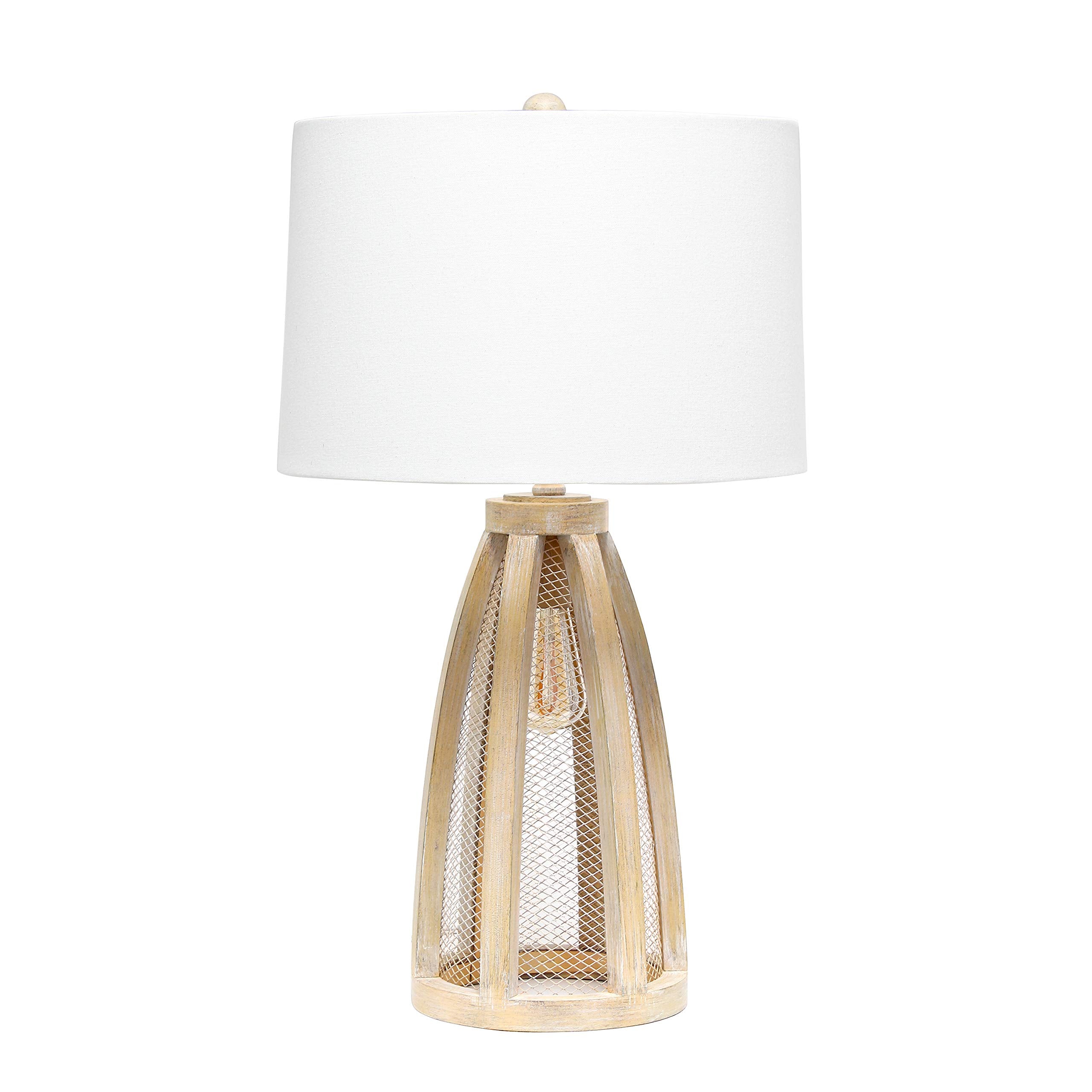 Elegant Designs LT3309-NWD Vintage Farmhouse Wood and Netted 2 Light Table Lamp, Natural Wood