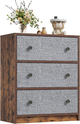 3 Drawer Dresser, White Nightstand for Bedroom with Fabric Drawers,