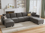 Modular Sectional Sofa with Ottoman Oversized U Shaped Couch with Reversible Chaise Velvet Sleeper Modular Sofa Convertible Sectional Couch for Living Room, Grey