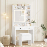 Vanity Desk with Mirror and LED Lights, Jewelry Cabinet, Makeup Dressing Table Set